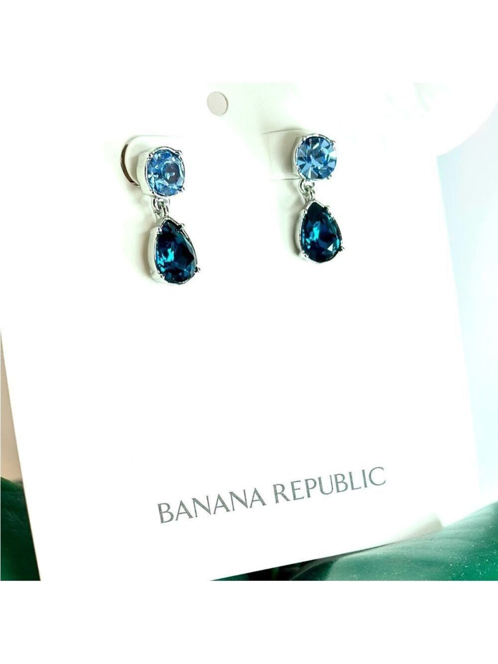 Banana Republic Blue Crystal Drop Earrings NWT - Picture 4 of 11